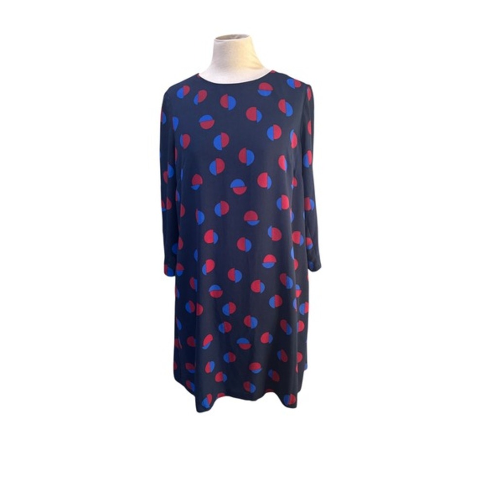 Phase Eight Navy Red Polka Dot Long Sleeve Knee Length Shift Dress US sz 6 UK 10 - Picture 2 of 7